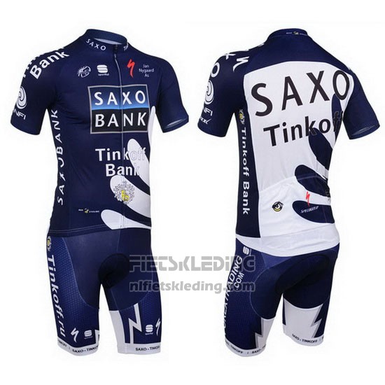 2013 Fietskleding Tinkoff Saxo Bank Blauw en Wit Korte Mouwen en Koersbroek